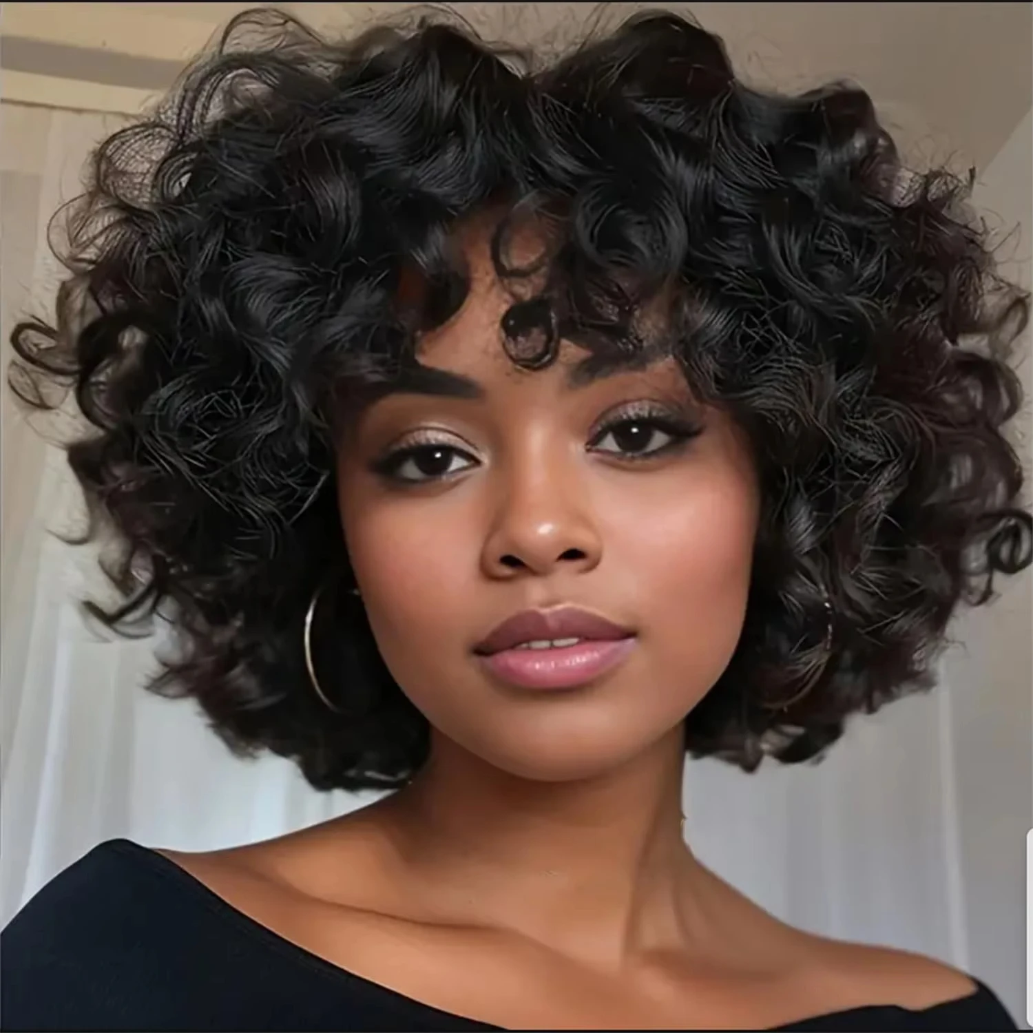 Parrucche per capelli umani ricci rimbalzanti al 250% Parrucche ricci rosa rimbalzanti sciolte con frangia Parrucca brasiliana fatta a macchina per capelli Remy per le donne