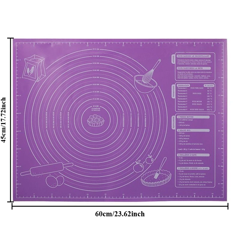Large Non-Slip Silicone Pastry and Baking Mat with Easy-Clean Surface and Measurement Guide