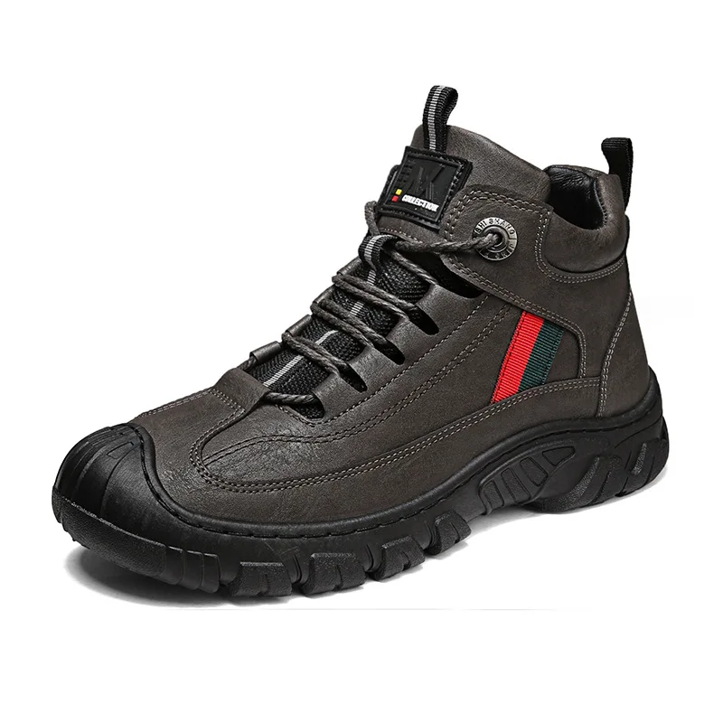 

Retro Outdoor Hiking Shoes Autumn Winter Leather Boots Men High Top Casual Shoes Luxury Quality Hard-wearing Working Booties Pop