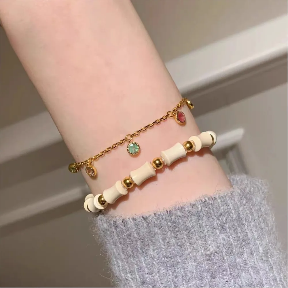 Golden Dopamine Colorful Cubic Zirconia Bracelert for Women 2025 New Style Stylish Chain Bracelert Party Jewelry Gifts