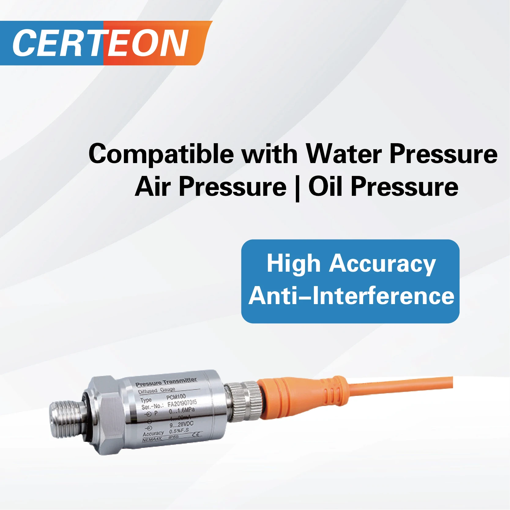 Pressure Transmitter 4-20mA Industrial Sensor M12 Connector IP67 Hydraulic Oil Air Monitoring