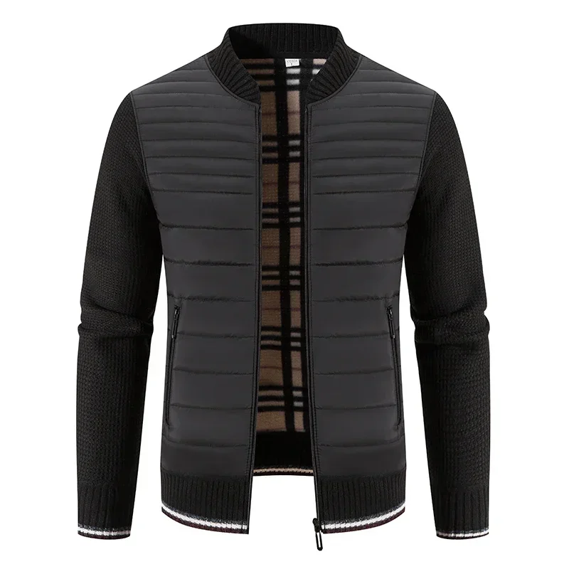 MensPatchworkSweaterJacketAutumnWinterNewWarmStandupCollar