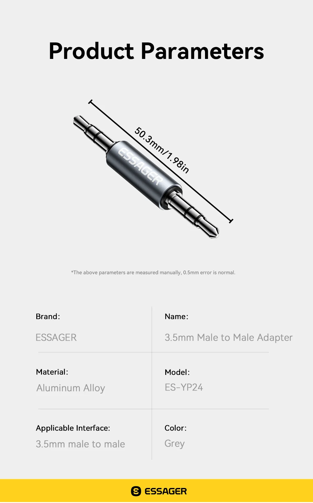 3.5mm Male to Male Jack Audio Adapter For Mobile Phone Headphone Car MP3 Speaker