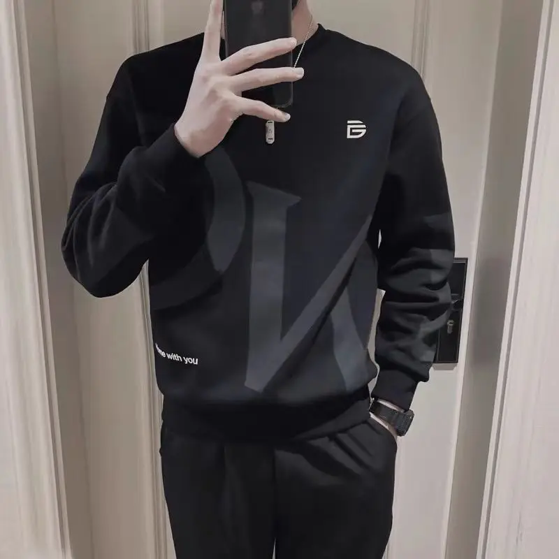 Fashion O-Neck All-match Printed Letter Sweatshirts Mens Clothing 2023 Winter Loose Casual Pullovers Tops Korean Sweatshirts