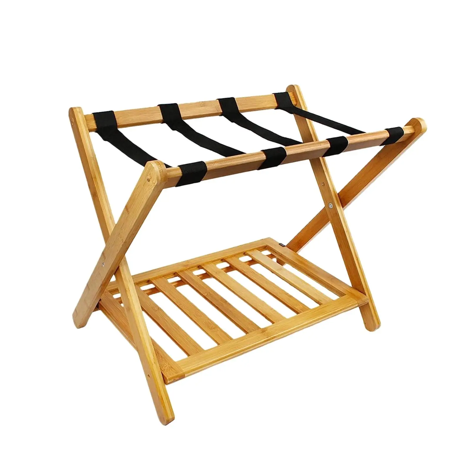 Suitcase Stand Organizer Folding Heavy Duty Wood Thickened Two Tier Shelf Durable Portable Luggage Rack Luggage Holder for Hotel luggage rack
