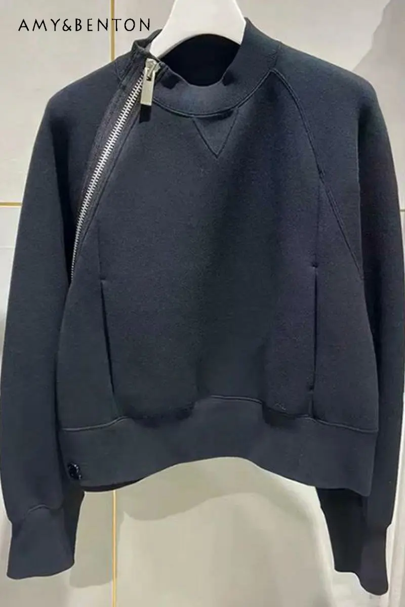 

Women's Casual Loose All-Matching Design Zipper Sweatshirt 2023 Spring Autumn New Long Sleeve Hoodies Solid Color Pullover
