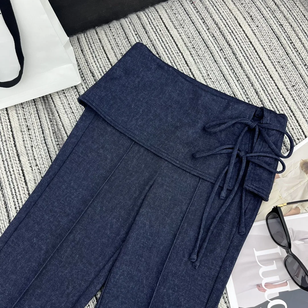 2024 Spring/Summer New Women's Wear Design Sense Bandage Waist Design Bell-Bottom Pants 0409