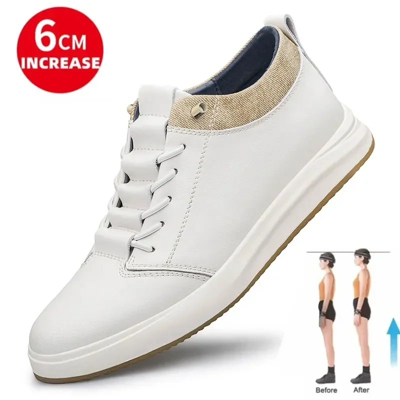 

Men's genuine leather sneakers elevator shoes black height increasing shoes men luxury 6cm 8cm white casual lift casual JIT
