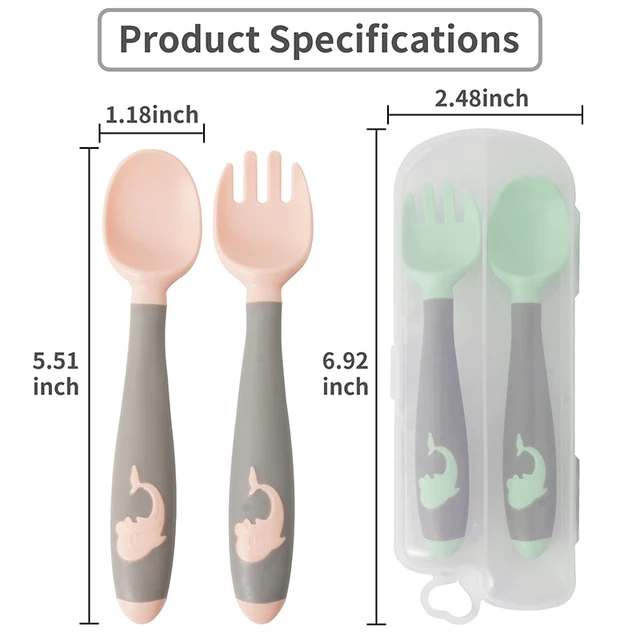 Juego de utensilios de silicona para bebé, cucharas de alimentación de entrenamiento para niños, tenedor suave y flexible, vajilla infantil 4