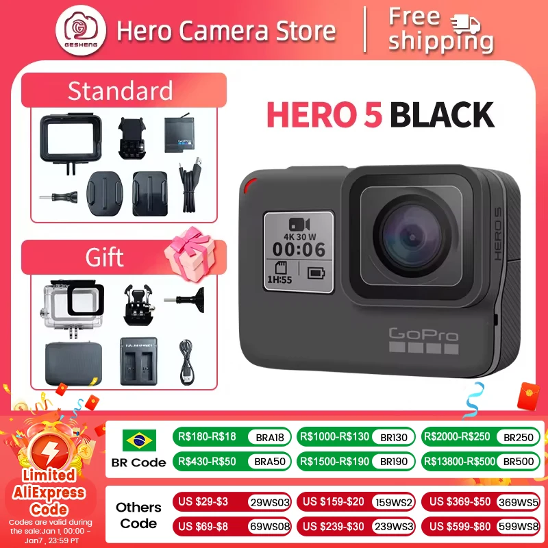 Action Camera GoPro HERO5 Black Action Camera 4k30 fram ultra hd 12MP Anti shake Motorcycle riding skiing