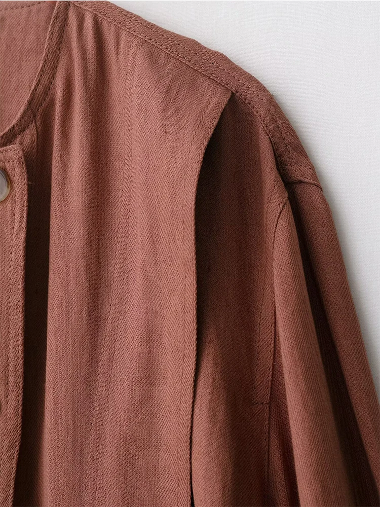 TFMLN 2025 Women Casual Button Cropped Jacket Top O-Neck Long Sleeve Short Coat Ladies Autumn New Ruched Design Coat Female