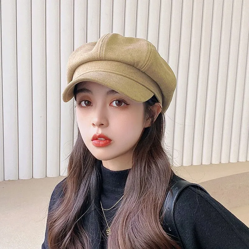 Womens Street Style British Style Beret Womens Sunscreen Art Retro Painter Travel Octagonal Hat