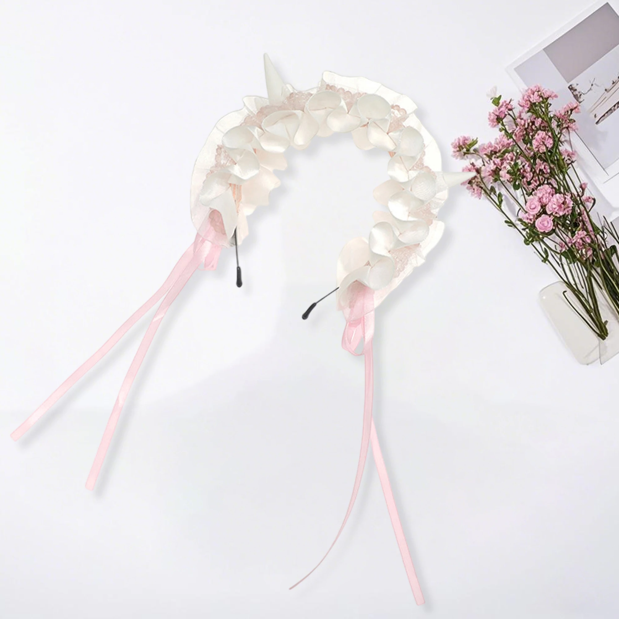 Lace Halloween Headgear Goth Devil Horn Headband Costume Accessory for Women and Girls