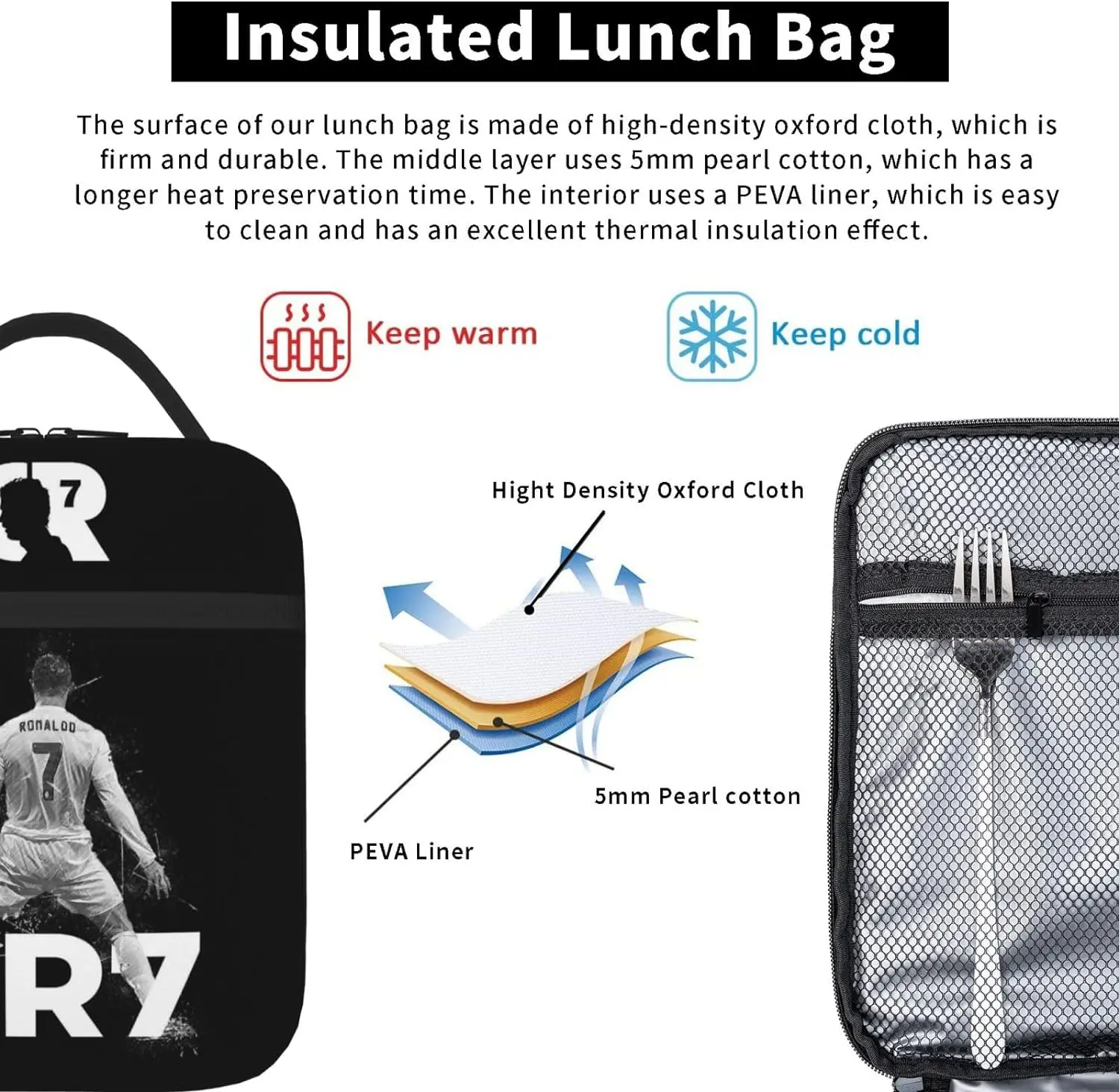 Soccer Lunch Box,Cute Boys Lunch Bag for Soccer Lovers, Reusable Thermal Lunch Box for Women Men Adults School Picnic Work 4