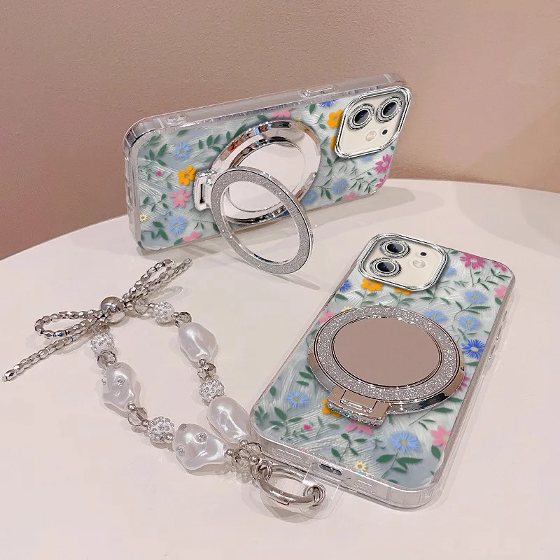 Cute Flower Phone Case Bundle with Lanyard and Stand
