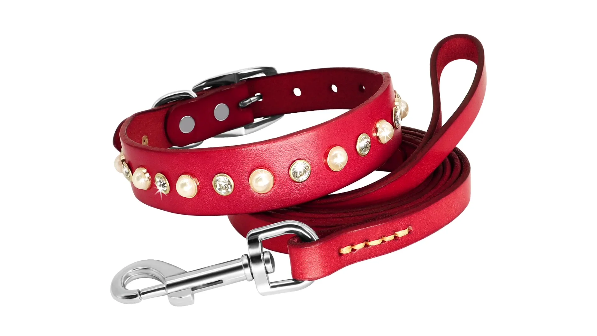 ETOPARS Hundehalsband & Leine Set Mit Strasssteinen  Funkelndes Design Mit  Samteinsatz Fr Hunde & Katzen