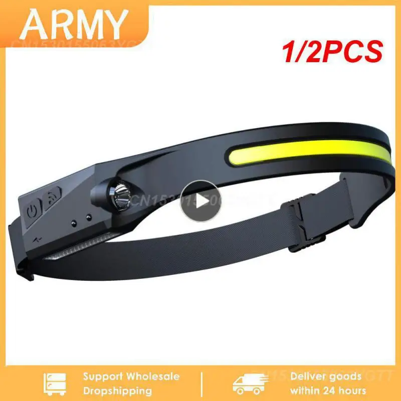 

1/2PCS 1-Sensor Headlamp COB LED Head Portable Lamp Flashlight USB Rechargeable Head IPX4 Waterproof Head Light With Built-in