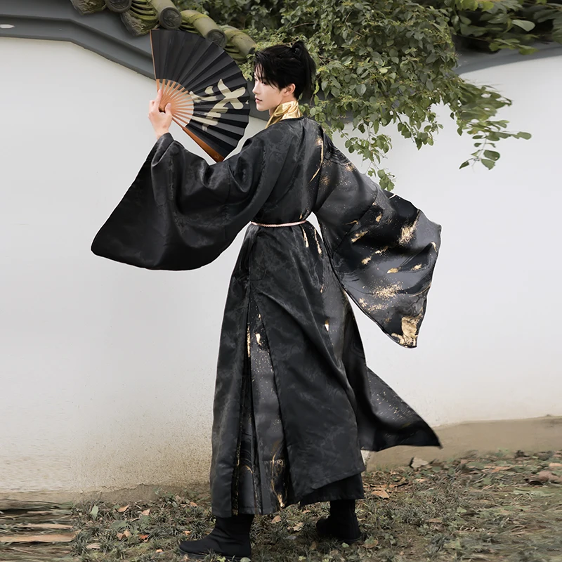 Cinese Ming Dynasty Robe National Hanfu Black Gold Ancient China