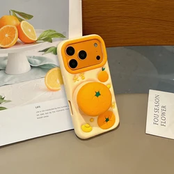 Funny 3D Orange Fruit Soft Silicone Telescopic Stand Case Cover - iPhone 12 Pro Max (Orange)