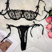 Ensembles de soutien-gorge sexy pour femmes, lingerie à bretelles, dentelle brodée, fée en forme de cœur, sous-vêtements sans couture, transparent, ensemble exotique, ensemble de soutien-gorge et slip 3