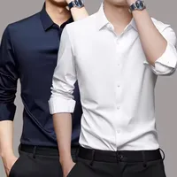 Men's Long Sleeved Shirt No Ironing Casual Spring Fall Outerwear Cool Soft Anti-Wrinkle High Stretch Camisa Social Formal Office