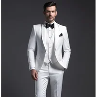 Elegant White Suits for Men 3 Piece Chic Shawl Lapel Single Button Suit Prom Party Wedding Tuxedo Slim (Blazer+Vest+Pants) 1