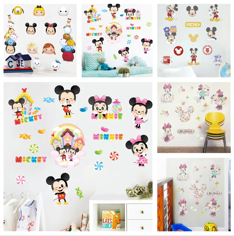 Cartoon Cute Baby Mini Mickey Minnie Balloon Wall Sticker Decal Boy Girl DIY Kids Room Kindergarten Decoration Poster Art Mural 