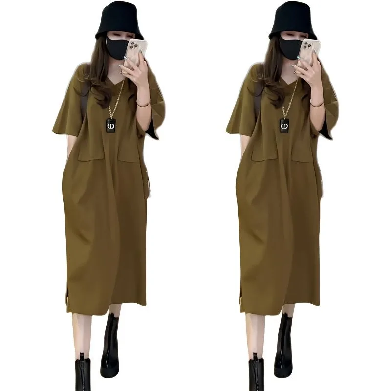 Sense of Advanced Dresses Plus-size Women Dress Relaxed Temperament Big Skinny Dress with Belly Cover Maternity Dress Nightgownn