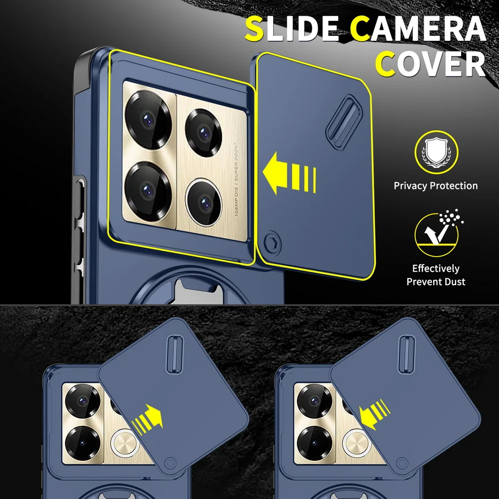 Sliding Camera Protector Phone Case with Metal Bracket - Rugged Cover