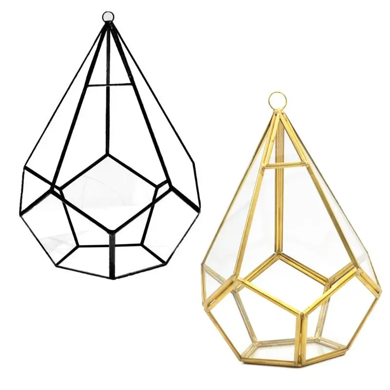 Five-sided Rhombus Glass Container Desktop Succulent Garden Flower Pot Moss Fern Swing Cover Plant Pot Air Plants 4