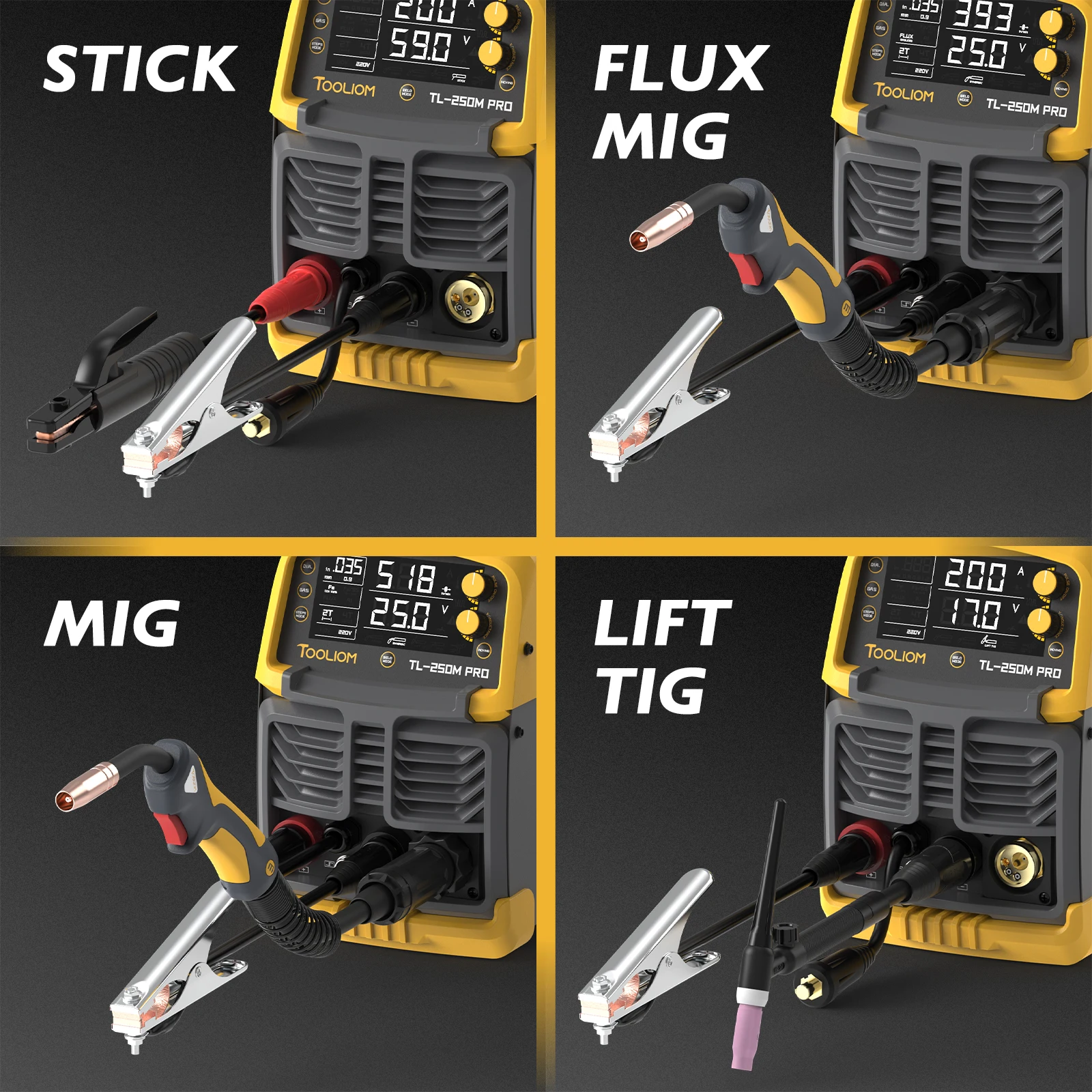 TOOLIOM Aluminum MIG Welder with Pulse 110V/220V Dual Voltage 4 in 1 Multifunctional Welding Machine Gas/Gasless Flux 4