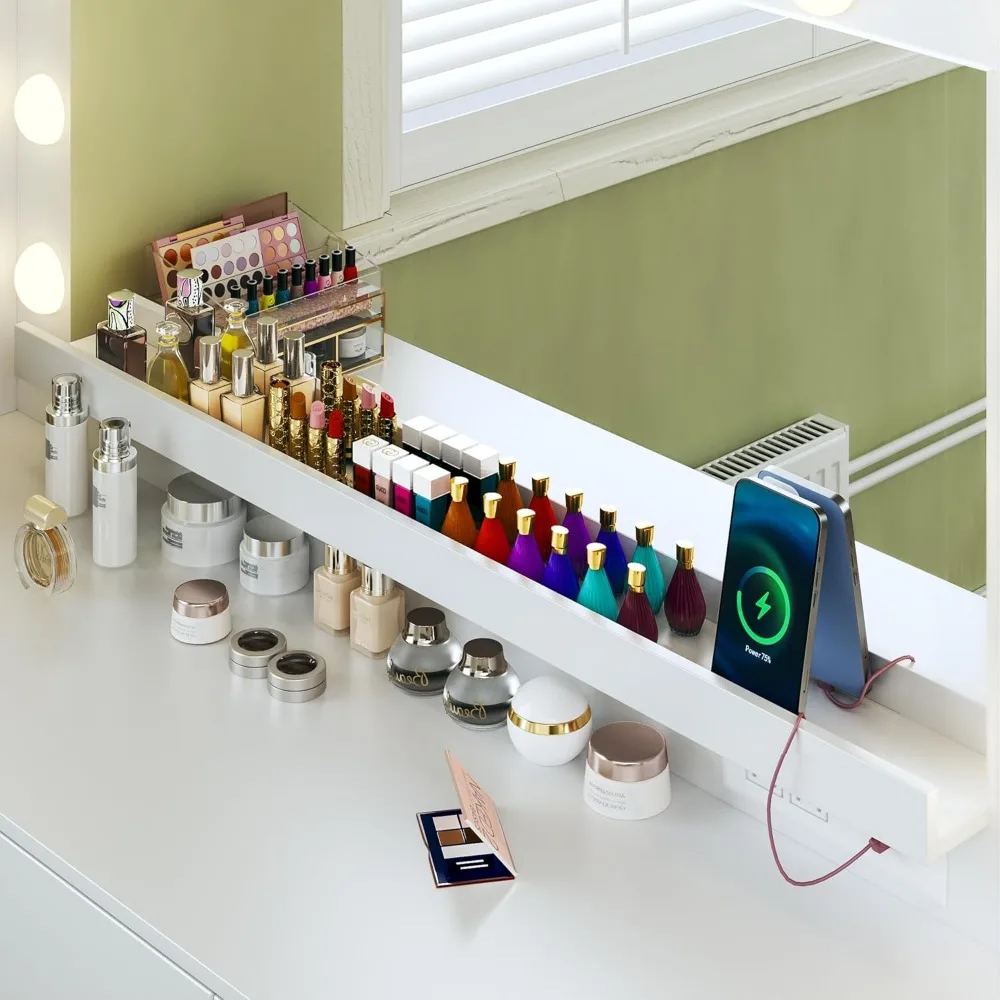 Makeup Vanity Desk with Lights & Large Mirror, 39.3in Vanity Desk with Mirror and Lights, 3 Lighting Color Adjustable, 5 Drawers 5