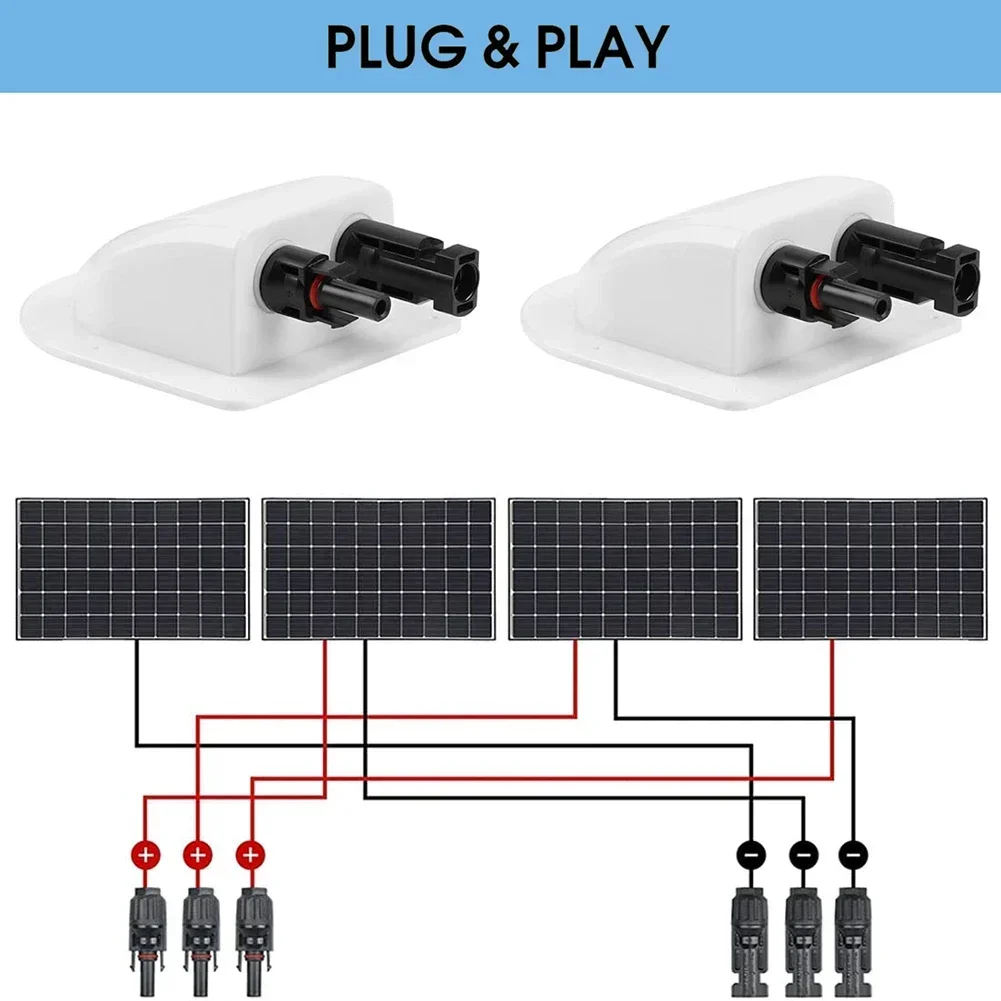 Solar Cable Connector Solar Connectors Outdoor Cable Connector Solar Panel Double Hole Wire Cable Entry Gland Sealing Box Curved Cable Connector Waterproof For RV Caravan Motorhome Boat