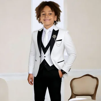 Boys White 3-Piece Suit Set 1