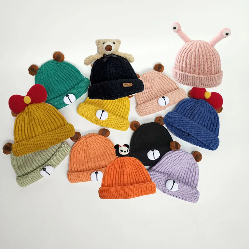 

2022 Cartoon Animal Winter Baby Hat Warm Kids Boys Girls Frog Bear Cap Beanie Autumn Winter Knitted Children Hat Bonnet gorras