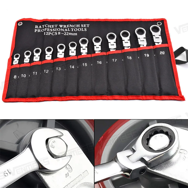 12-piece Flex-head Ratcheting Wrench Set,8-22mm Metric Ratchet Combination  Wrenches Cr-v Gear Spanner Set With Organizer Bag - Hand Tool Sets -  AliExpress