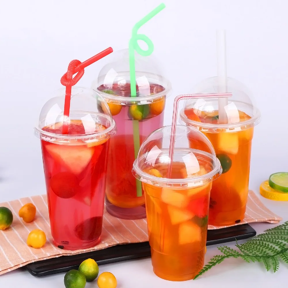 40/50pcs 400/500ml Disposable Transparent Plastic Cups Milk Tea Juice Cold Drink Smoothie Beverage Cups With Lids For Takeaway