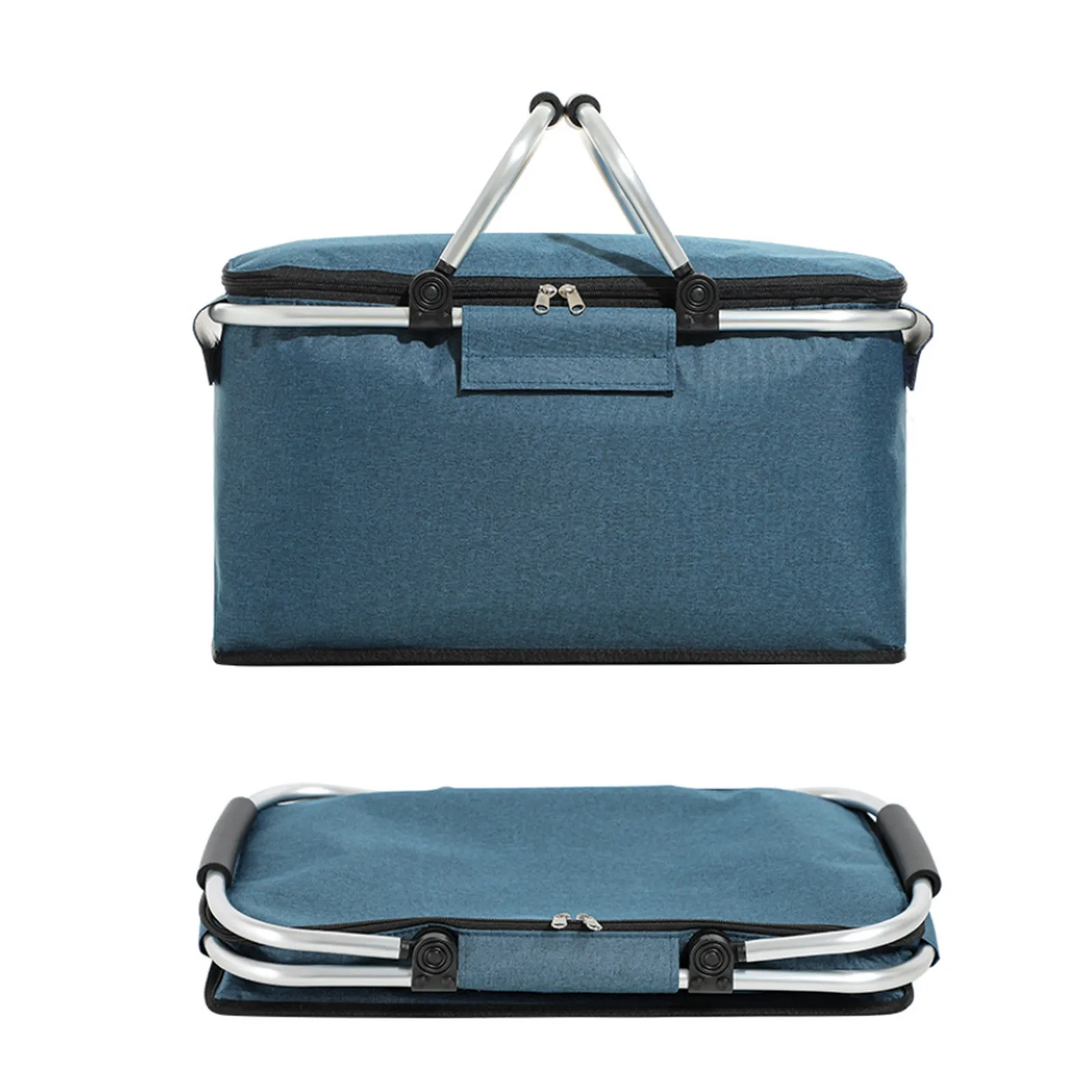 Insulated Picnic Basket Portable Collapsible Grocery Bags Leakproof Cooler Bag Basket With Handle Large Capacity Camping Travel