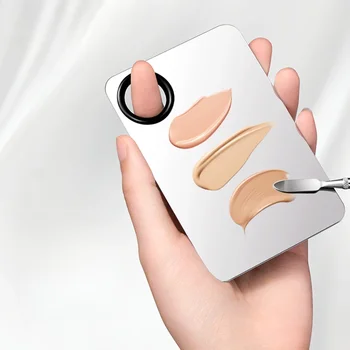 Tavolozza per miscelazione trucco Aggiornamento Vassoio per miscelazione in metallo in acciaio inossidabile con spatola Strumento per artisti per miscelare fondotinta Nail-Art