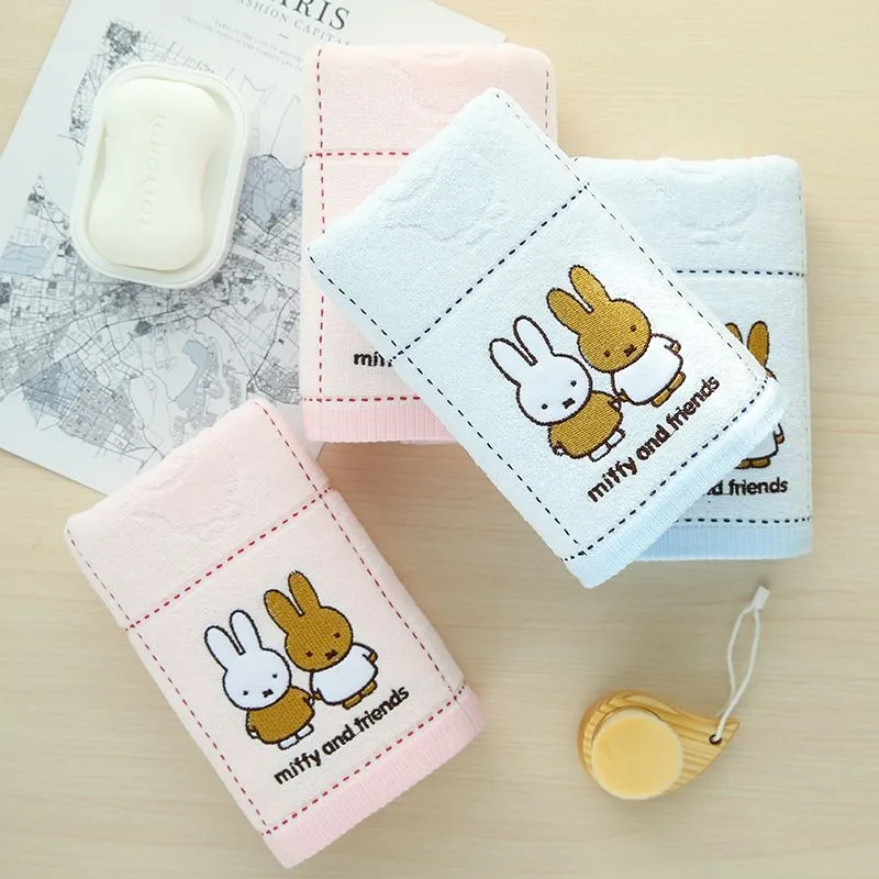 Two Pack Anime Cartoon Miffys Class A Pure Cotton Towel Embroidery Facial Towel Adult Wash Face Towel All Cotton Water Uptake
