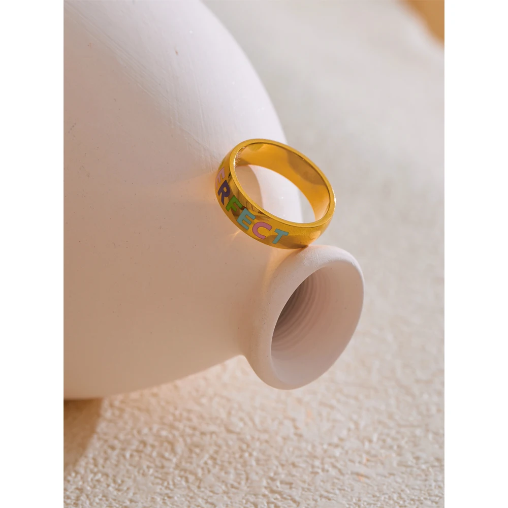 Yhpup Ring Stainless Steel 18K Gold PVD Plated