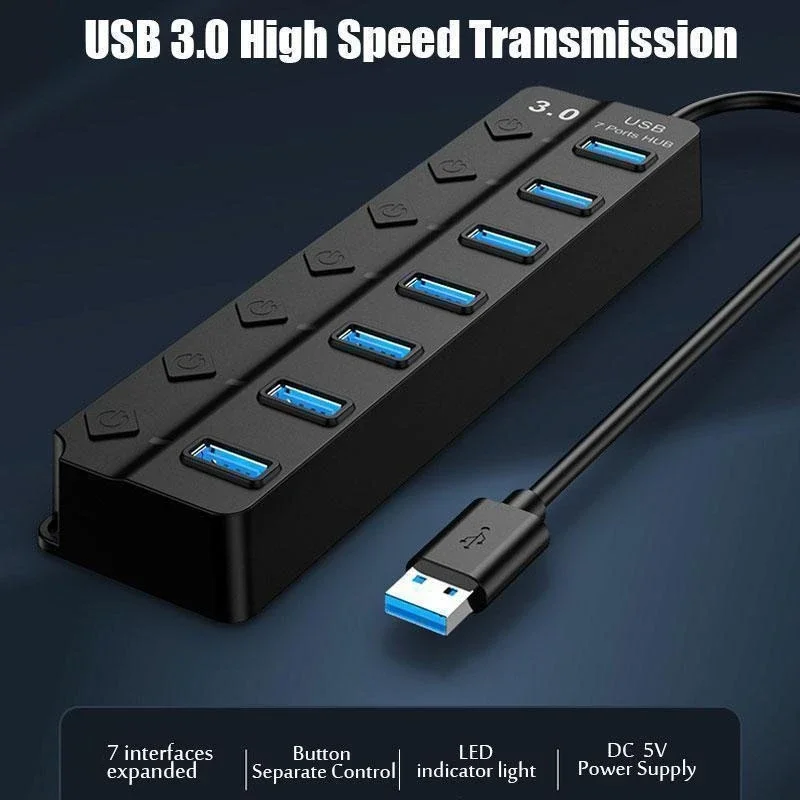 7-Port USB Hub with Switches and LED