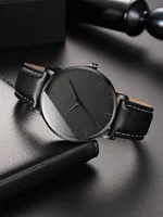 Watch New Men Watch Luxury Bracelet Set Fashion Business Black Leather Quartz Wrist Watches For Men Gift Set Relogio Masculino 2