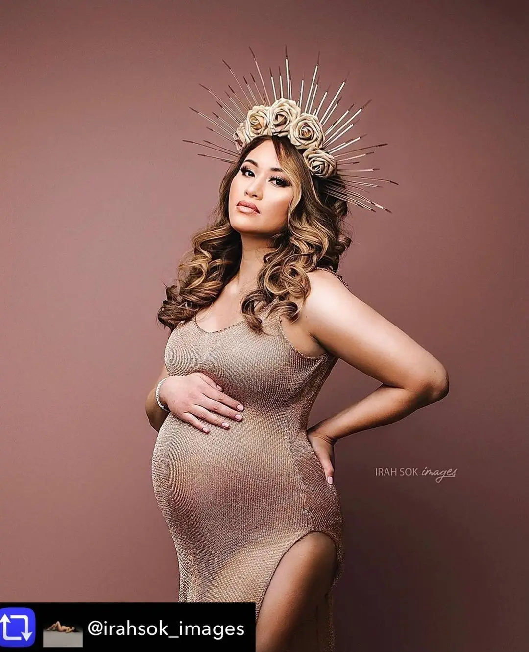 Maternity Dresses for Photo Shoot Pregnancy Dress Photography Shoot Gold Knitted Robe Clothing Props - 4