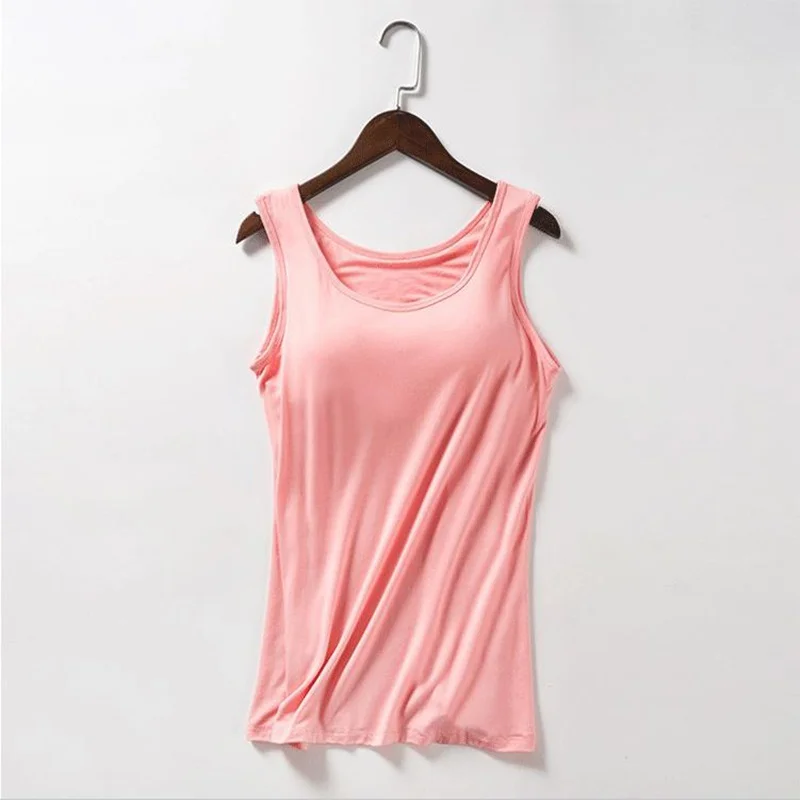 Women's Soft Modal Breathable Tank Top With Built In Bra Slim Fit One Piece Inner Outer Wearable Bottoming Vest