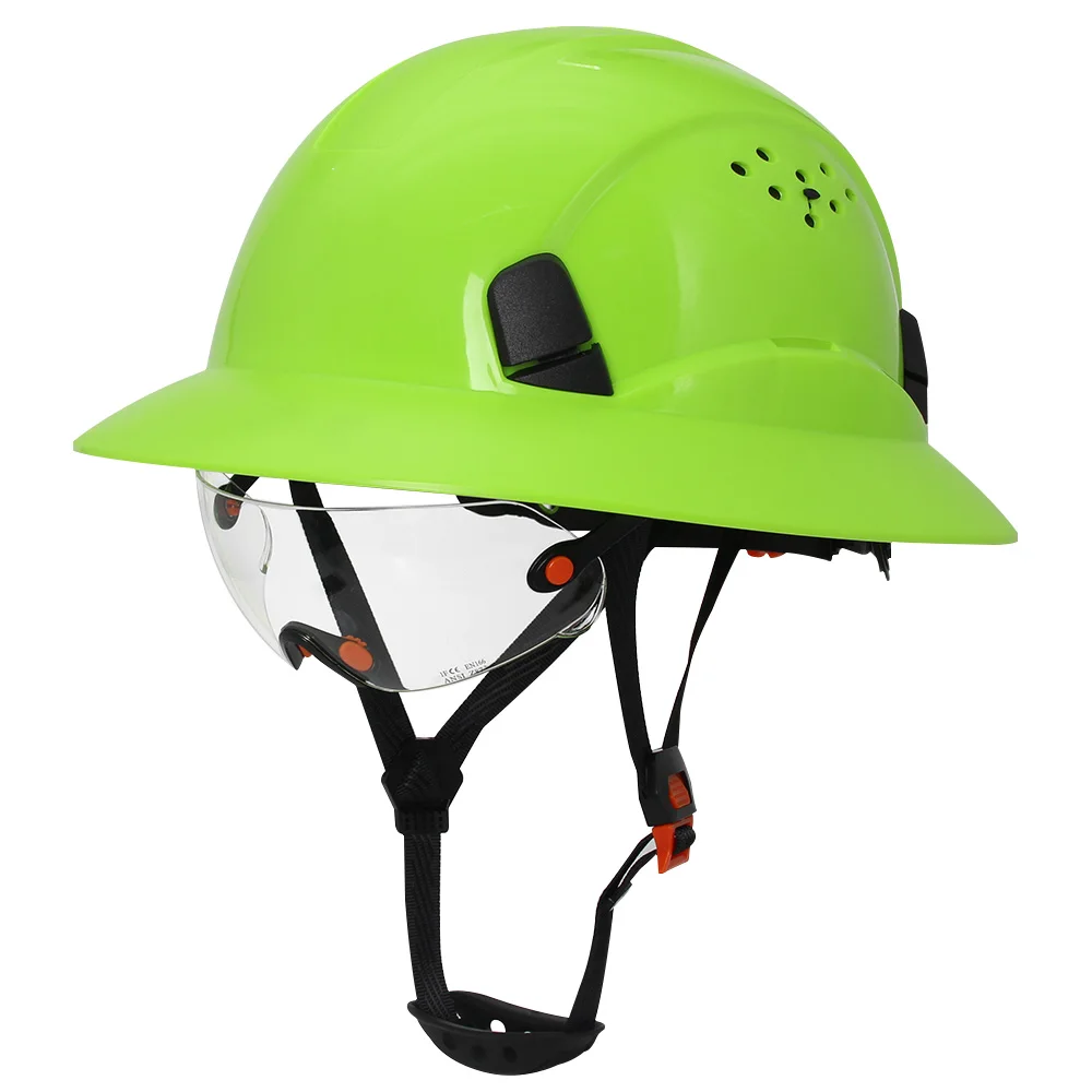 

Engineer's Full Brim Safety Helmet with Built-In Goggles 6-Point Suspension for Construction Rescue Climbing ANSI CE Certified