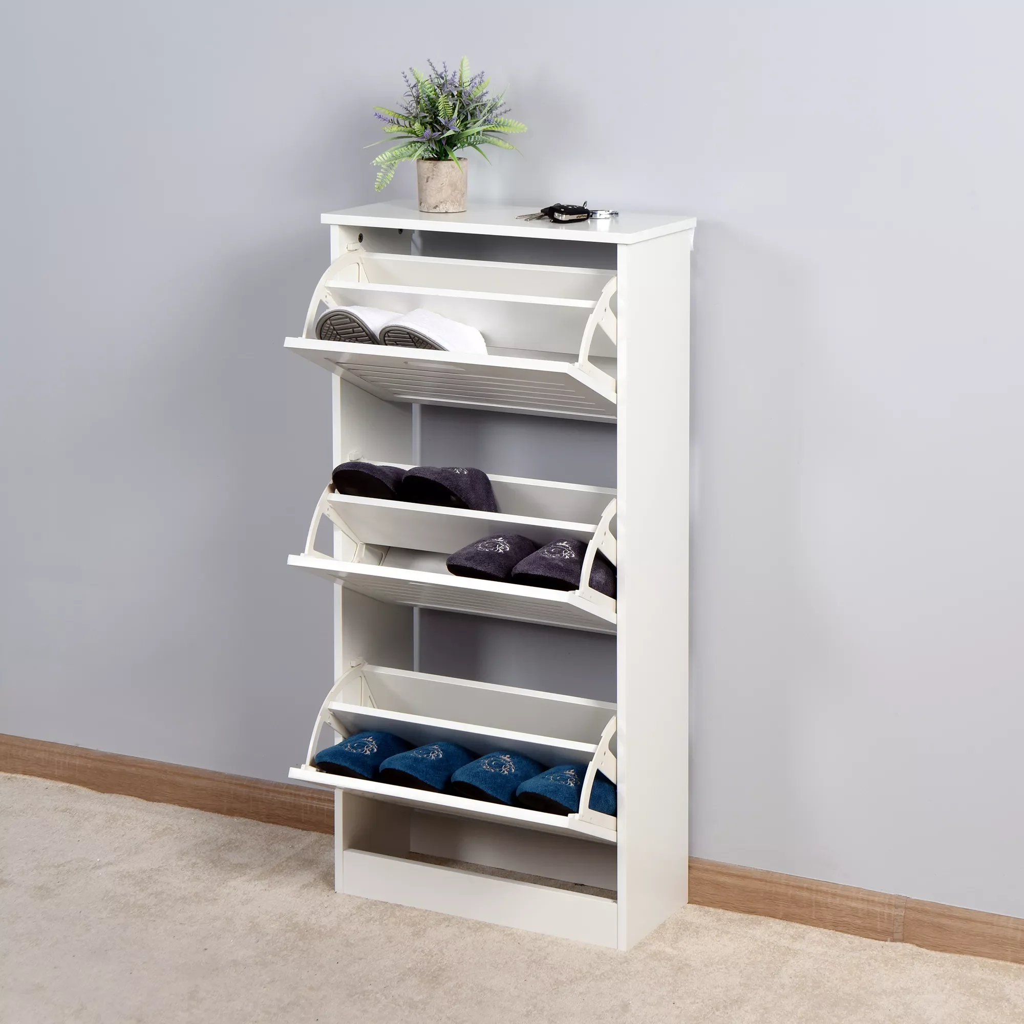 Wooden Shoe For Entryway White Shoe Storage Rack With 3 Flip