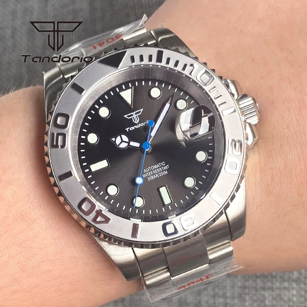 

Tandorio Stainless Steel NH35A 40mm 20Bar Automatic Men's Watch Grey Sunburst Dial Sapphire Glass Rotating Bezel Date Luminous