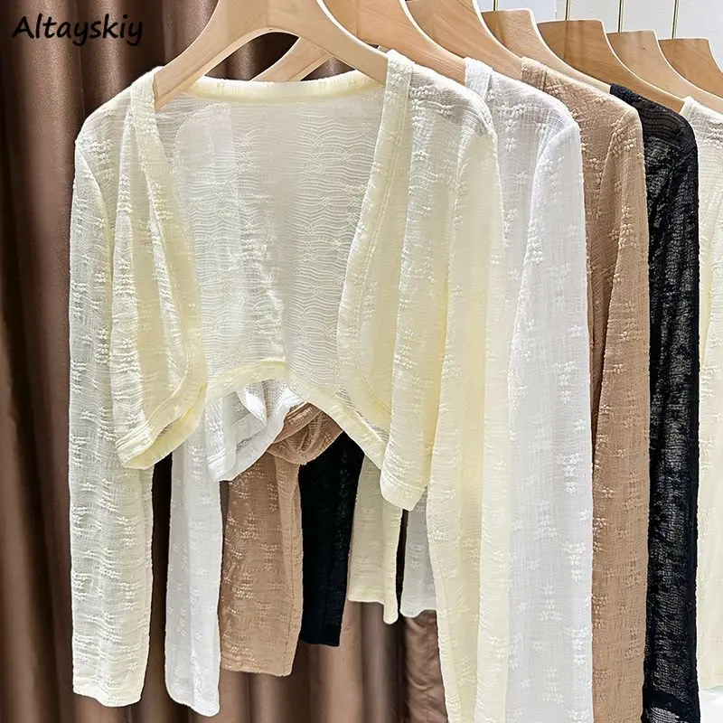 

Sun-proof Jackets Women Slim Spring Summer Simple Ins Holiday Lady Cropped Outwear All-match Elegant Sheer Design Party Vintage