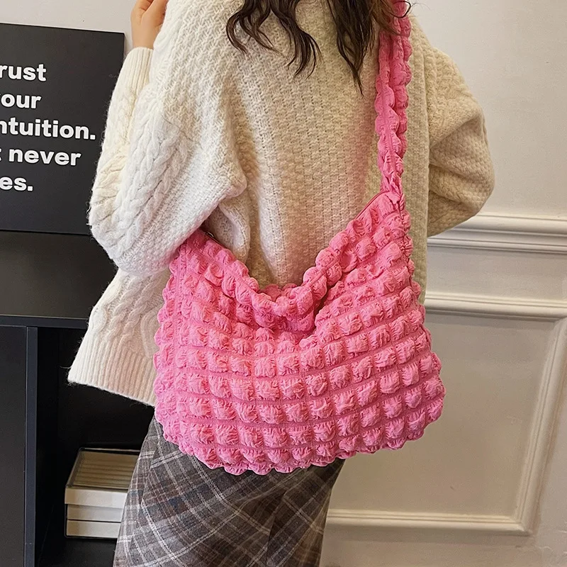 New Women's Bag, Fashionable Large Capacity Cloud Cross Bags, Bubble Tote Bag, Commuting Niche Pleated Casual Puff Shoulder Bag